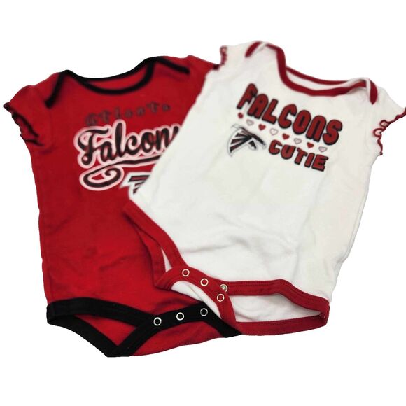 Set of 2 Infant Girls Atlanta Falcons Bodysuits Snapsuits Size 12 Months NFL EUC - Picture 1 of 7